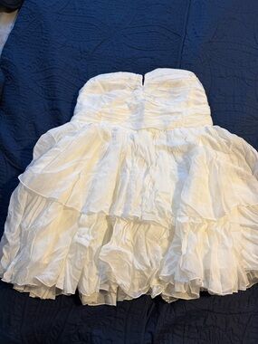 White Strapless Ruffled Mini Dress
